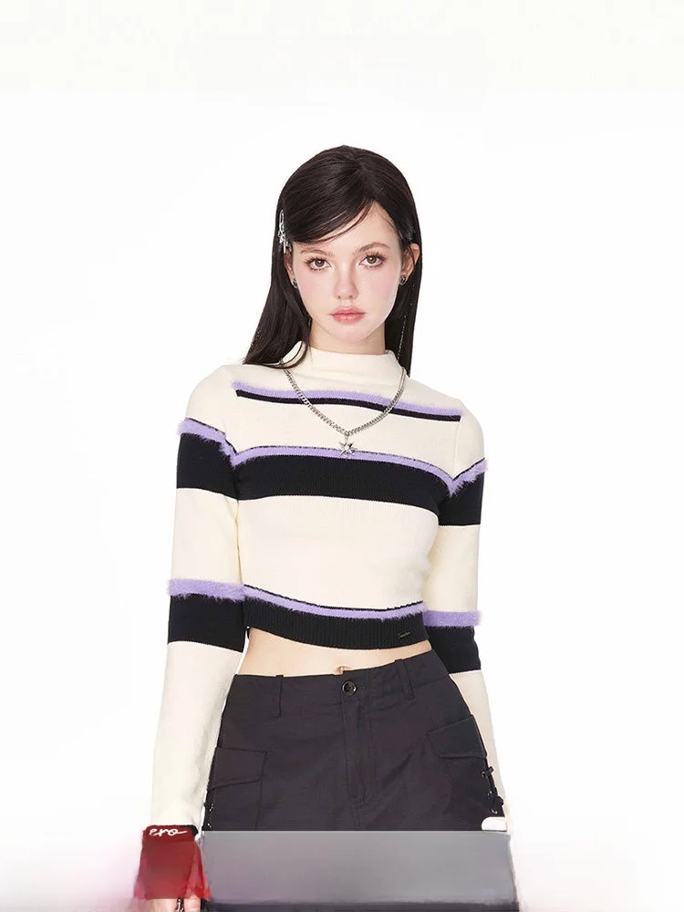 White Short Sweater Women's Lazy Knitted Top Hot Girl Inner Wear Base Layer Winter Style Sweet Sweet Fit Floral Embroidery Lo...