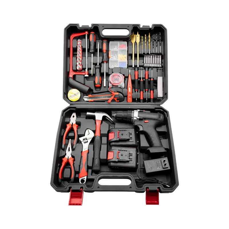 Household lithium battery tool set, electrician maintenance, hand drill, screwdriver 100-piece set, multi-functional hardware to