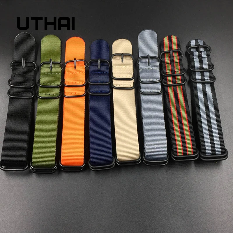 Correa de nailon de 18mm, 20mm, 22m y 24mm, correa de lona de una pieza, correa larga, hebilla de anillo negra, accesorios universales para correa de reloj inteligente