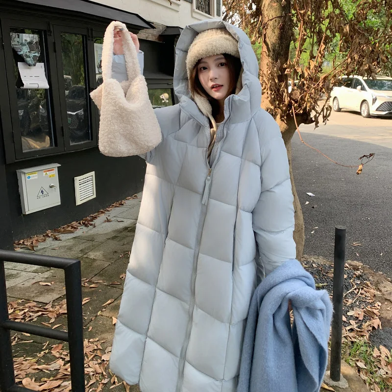 

Y2k Streetwear Solid Elegant Jacket Work Autumn Winter Parkas Knee Length Coats Women Jackets Full Sleeve Hooded Thick Warm