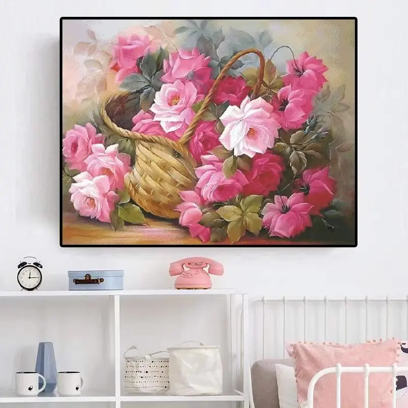 

Handmade cross stitch finished product with romantic rose flowers, new high-end living room, bedroom decoration with frame