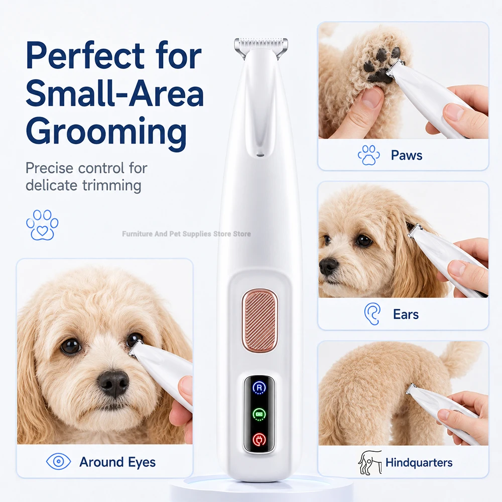 Pet Dog Electric Beauty Hair Trimmer Waterproof Pet Foot Hair Trimmer Low Noise Cat Dog Face Foot Ear Hip Claw LED Light Shaver - view 4