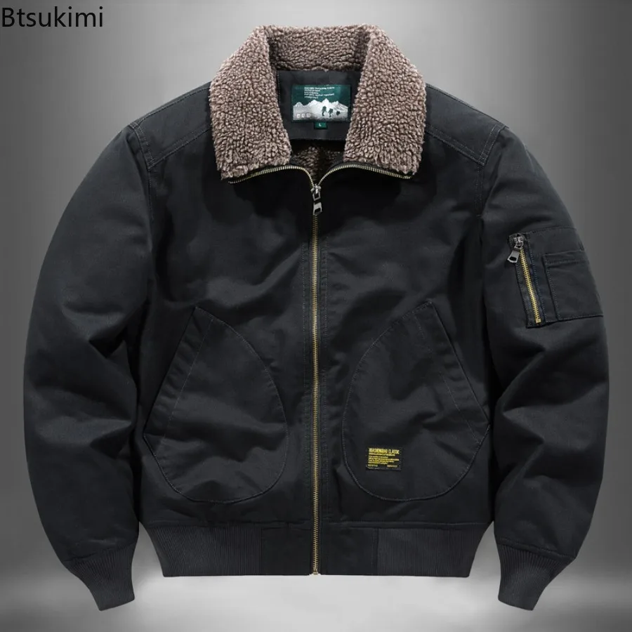 Men's Autumn Winter Lamb's Wool Jacket Solid Color Fleece Workwear Plus Size Outdoor Travel Lapel Coat Men Warm Cotton Clothing