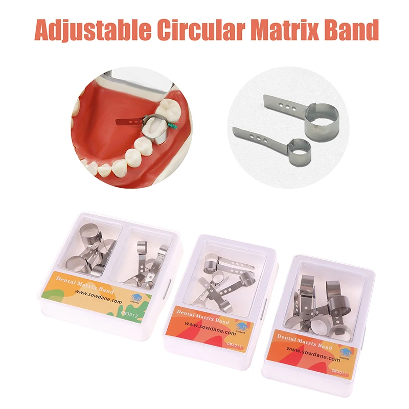 

6/12PCS Dental Adjustable Matrix Band Circular Full Package Stainless Steel Sectional Contoured Matrice Dental Strip Material