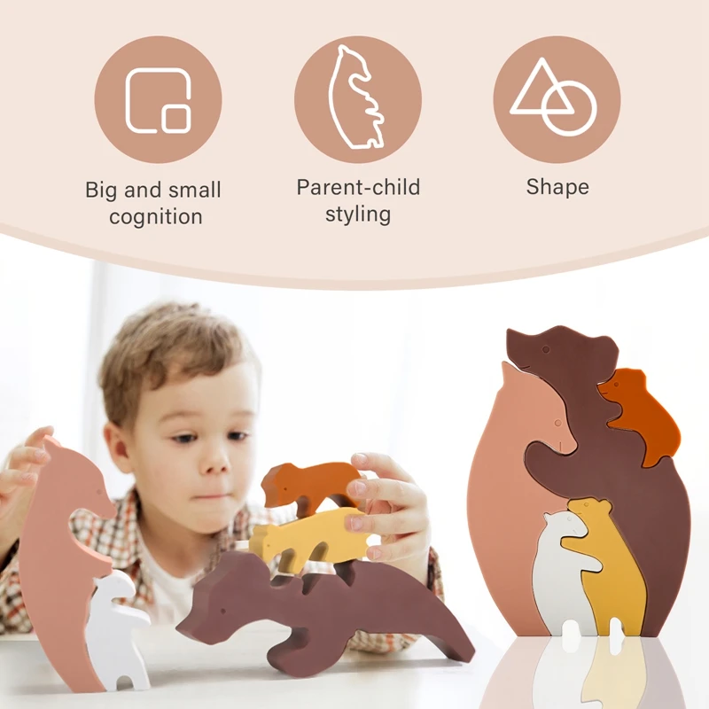 1Set Rabbit Silicone Blocks Baby Montessori Educational Toys for Children Creative Animal Jigsaw Stacking Toys Constructor Games