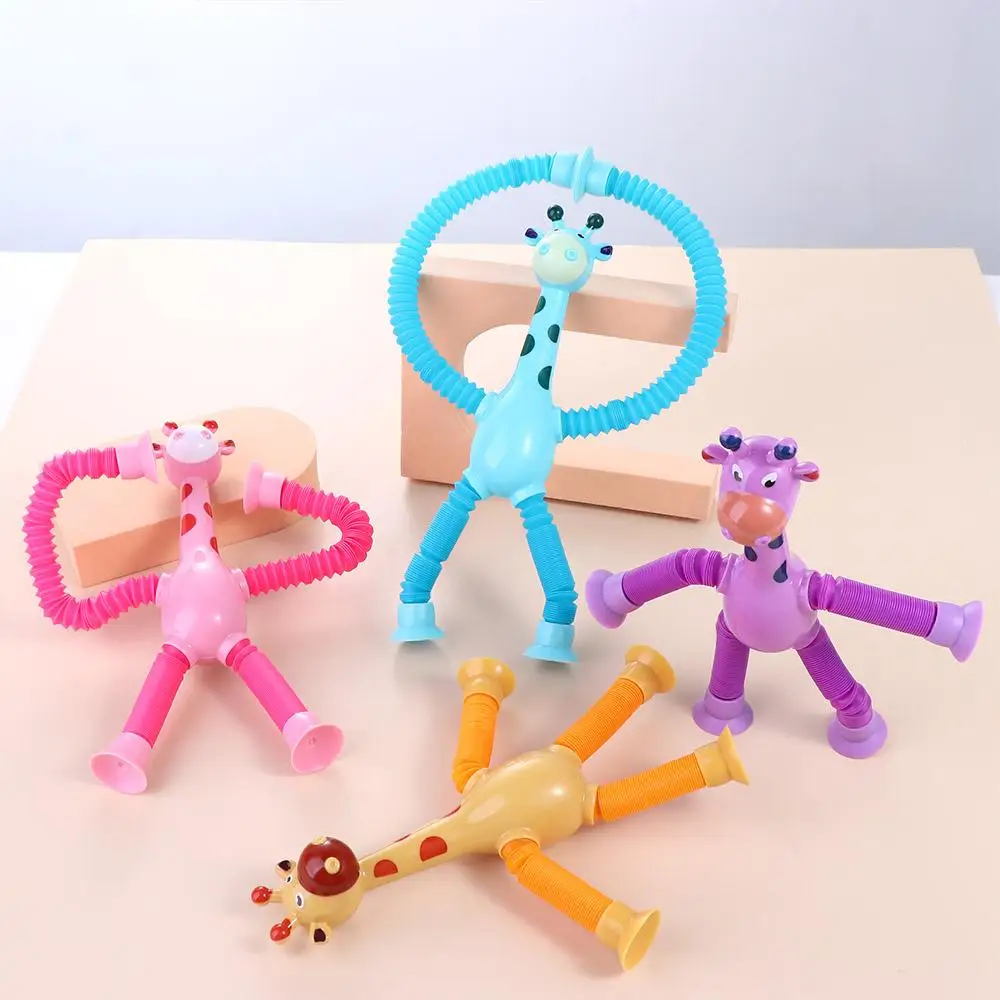 Spring Violin Stretch Tube Giraffe Animal Suction Cup Toys Sensory Toys Giraffe Pop Tubes Telescopic Suction Cup Giraffe