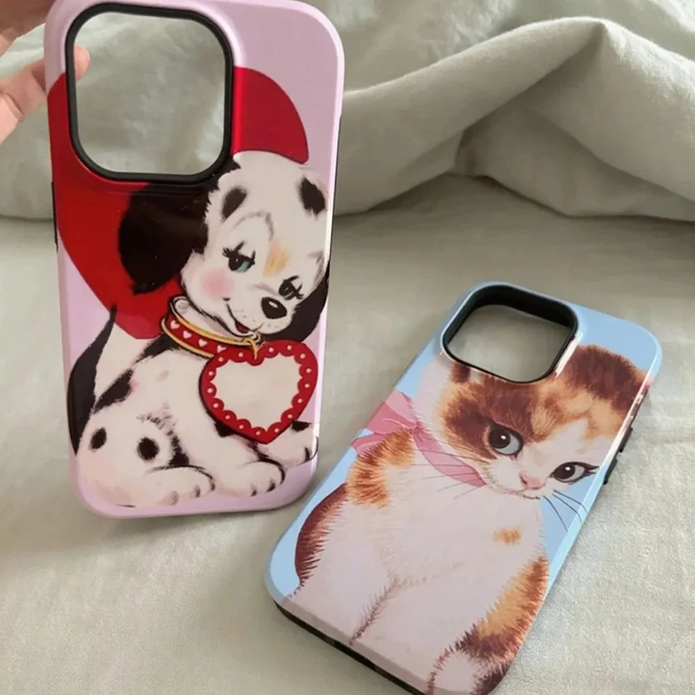 LALA Retro cat and dog party Phone Case for Samsung Galaxy S20 S23 S24 S25 S26 FE Plus Ultra Edge 4G 5G Luxury Double-layer Back