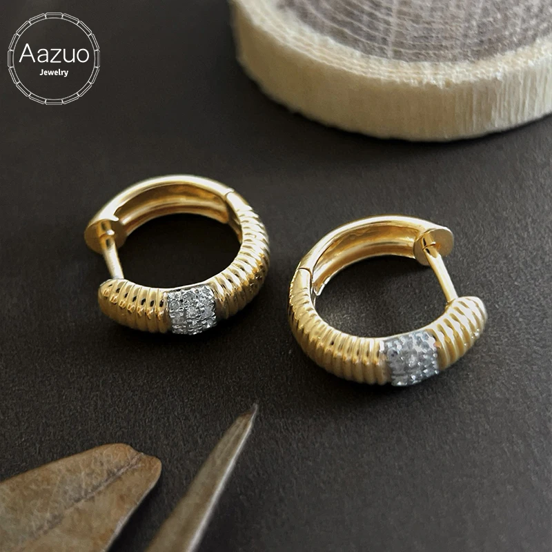 

Aazuo Luxury Giftshop Fine Jewelry 18K Yellow Gold Natural Diamond Round Hoop Earrings Gifted For Women Engagement Wedding Party