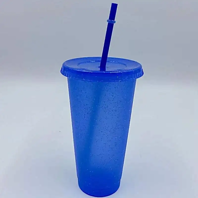 1pcs Cold Drink Change Color Straw Mugs with Lid Logo Coffee Cup Reusable Plastic Tumbler Matte Juice Cup Straw Cup