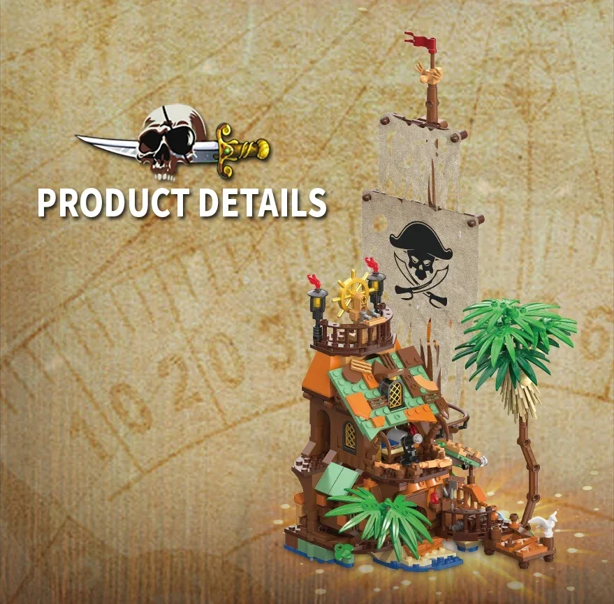 833 قطعة القراصنة فورتشن هاربور اللبنات القراصنة سفينة البيت حوض MOC نموذج الطوب الاطفال التعليمية لتقوم بها بنفسك لعب هدايا عيد الأطفال #4