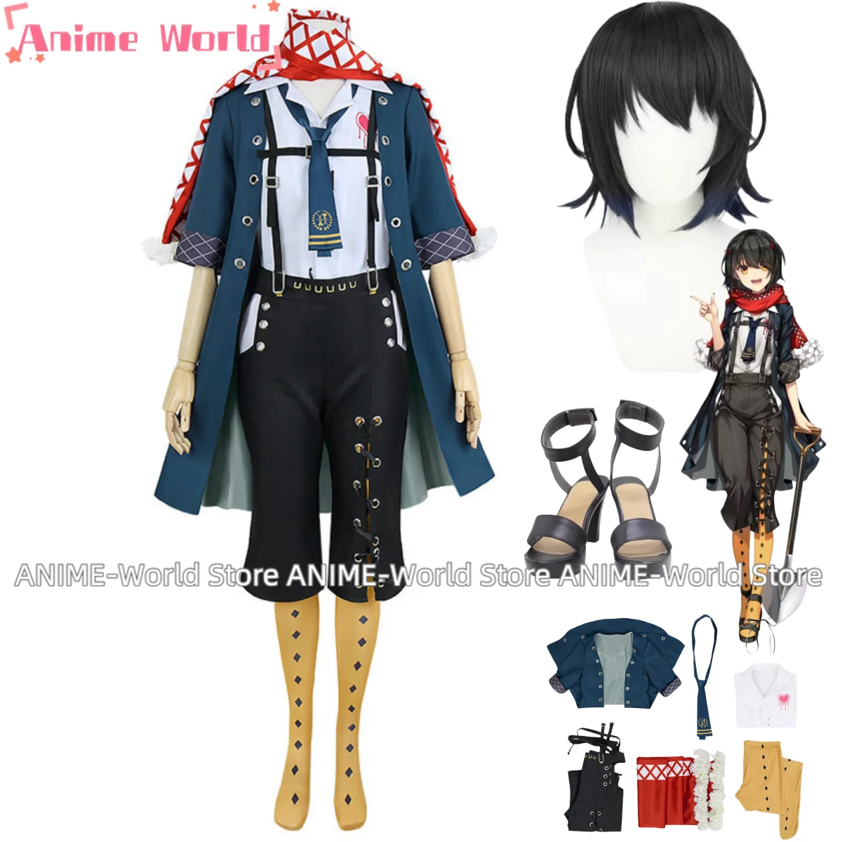 

Anime Virtual YouTuber NIJISANJI Mashiro Meme Cosplay Costume Wig Daily Hip Hop Printing Uniform Shoes Woman Carnival Suit