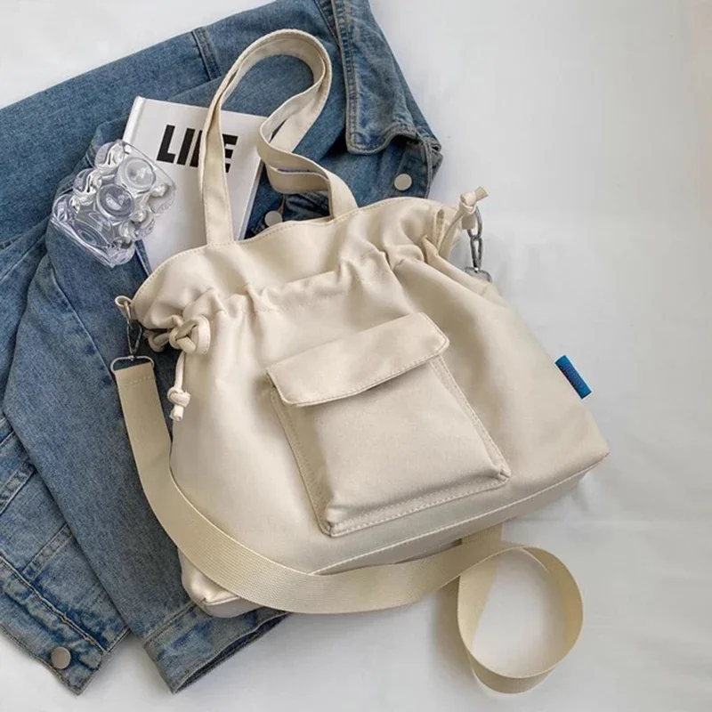 

Новинка 2025 года, женская модная большая вместительная простая повседневная дорожная холщовая сумка-мессенджер, сумка через плечо на шнурке