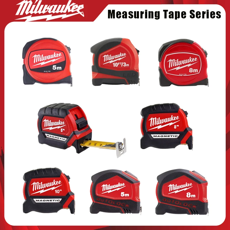 Ruban à mesurer professionnel Milwaukee |   Options magnétiques/auto-verrouillantes/LED |   Ruban à mesurer robuste de 3m à 10m pour la construction et le bricolage