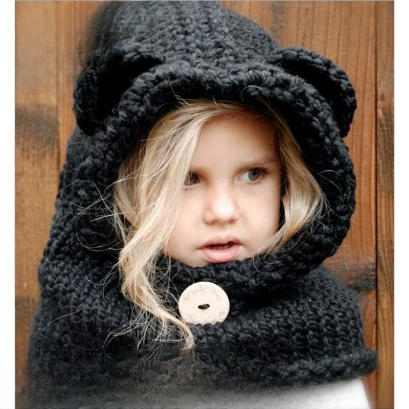 Hat Nylon Wool Handmade New Children's Bear Cartoon Animal Style Cloak Ear Protection Warm Tapered Casual Unisex Beige Black 1Pc