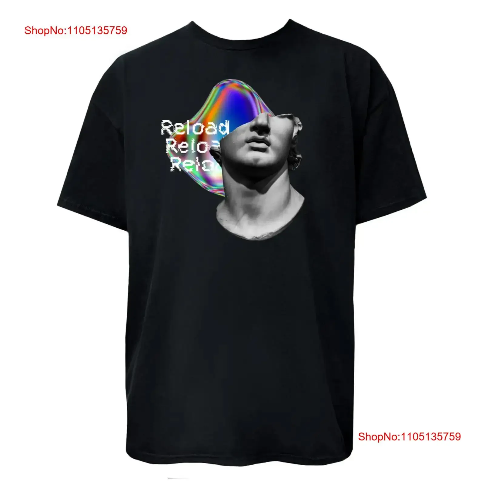 Reload Glitch Statue T Shirt Cyber Aesthetic Holographic Print Cotton vintage Washed streetwear designer clothes Casual Stylish