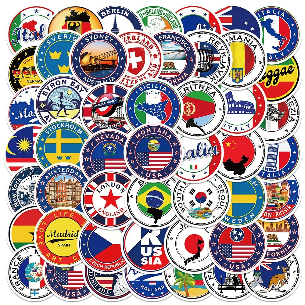 50pcs Mixed World Country Flags Sealing Stickers Label Decals for Laptop Water Bottle Travel Luggage Notebook Phone Case