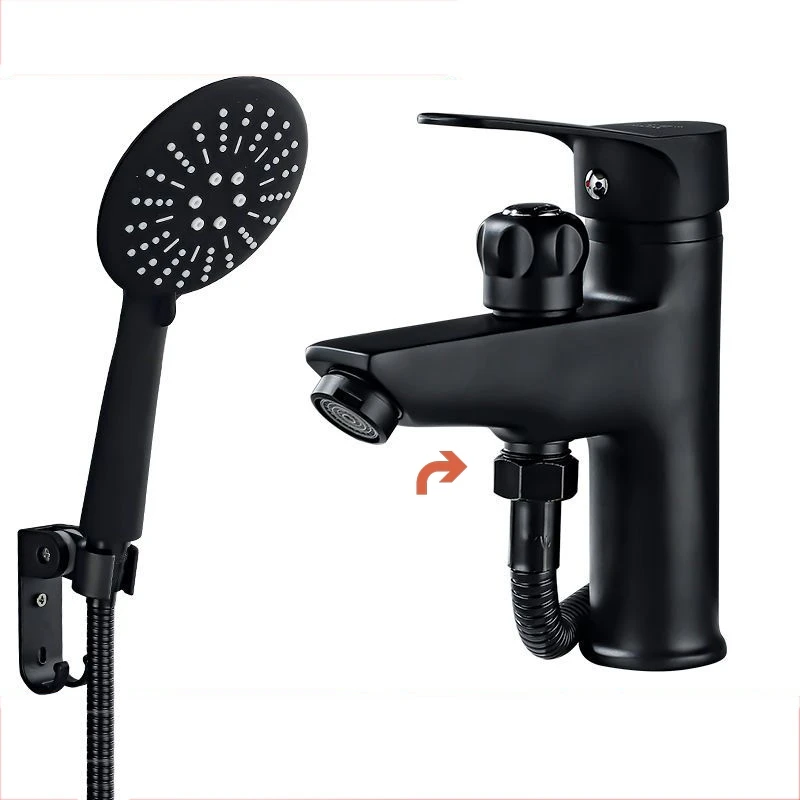 Black Brass 2-in-1 Bathroom Basin Faucet with Handheld Shower Head Water Saving Hair Washing Tool Hot And Cold Water Mixer Tap