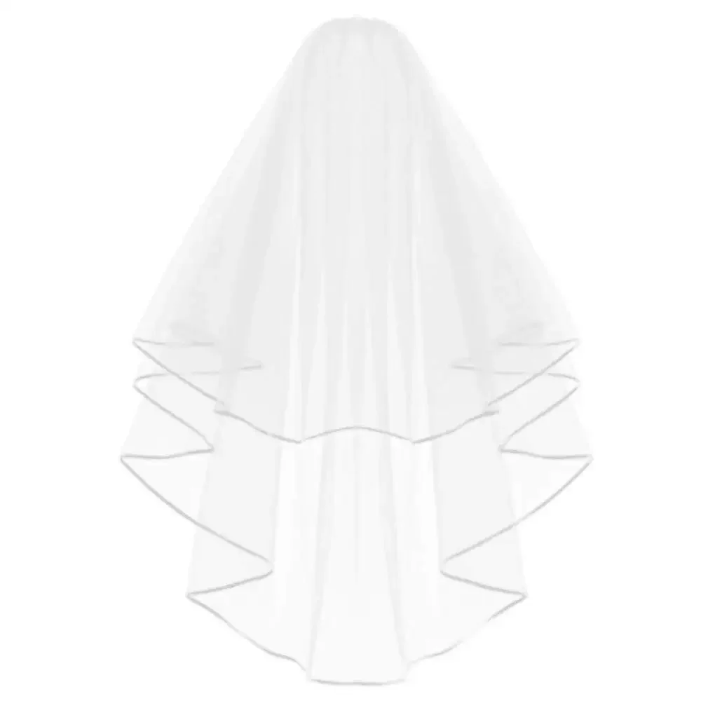 

White Double Ribbon Edge Center Cascade Bridal Wedding Veil with Comb