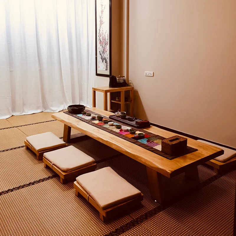 Solid wood tatami coffee table floor kang table Japanese Zen bay window long short Chinese
