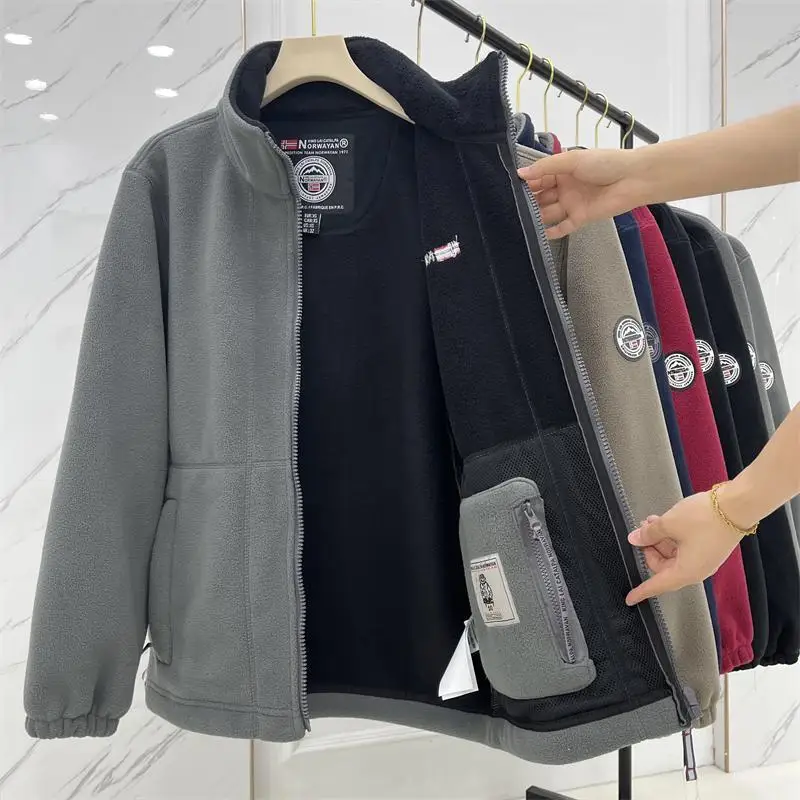 

Couple Style Functional Outdoor Cold Proof Thick Cotton Coat for Autumn and Winter Warmth, Fleece Fleece Fleece Jacket for Trend