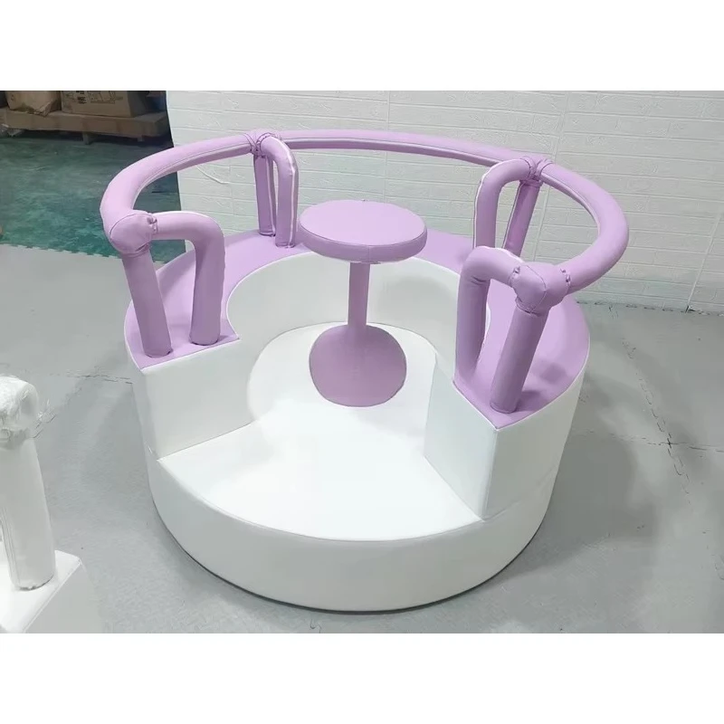 Commercial White Purple Children's Indoor Playground Soft Play Carousel Rental Soft Play Carousel