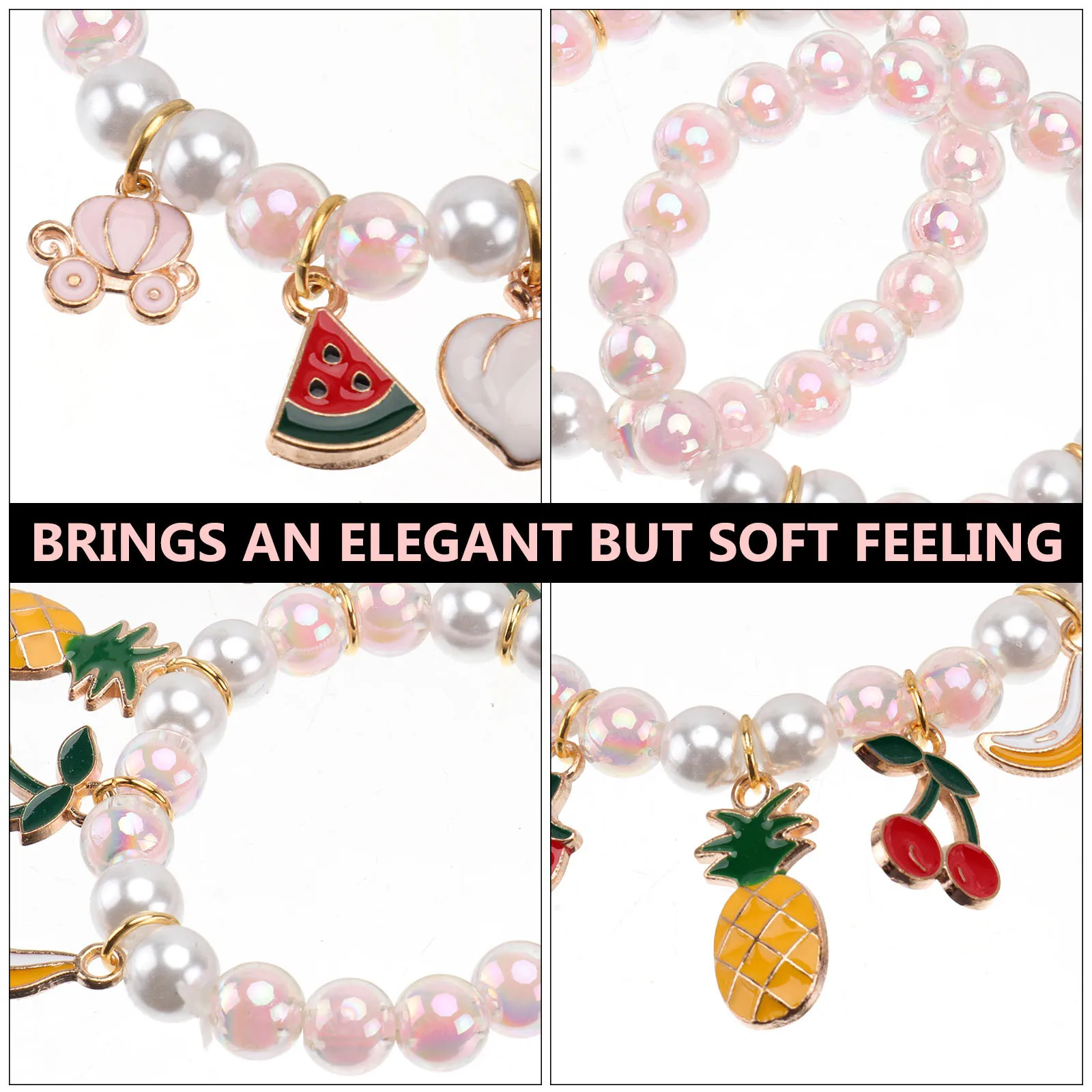 2 pçs crianças imitação de pérola pulseira menina frisado corrente de pulso adorável estilo festa de aniversário presente crianças pulseira