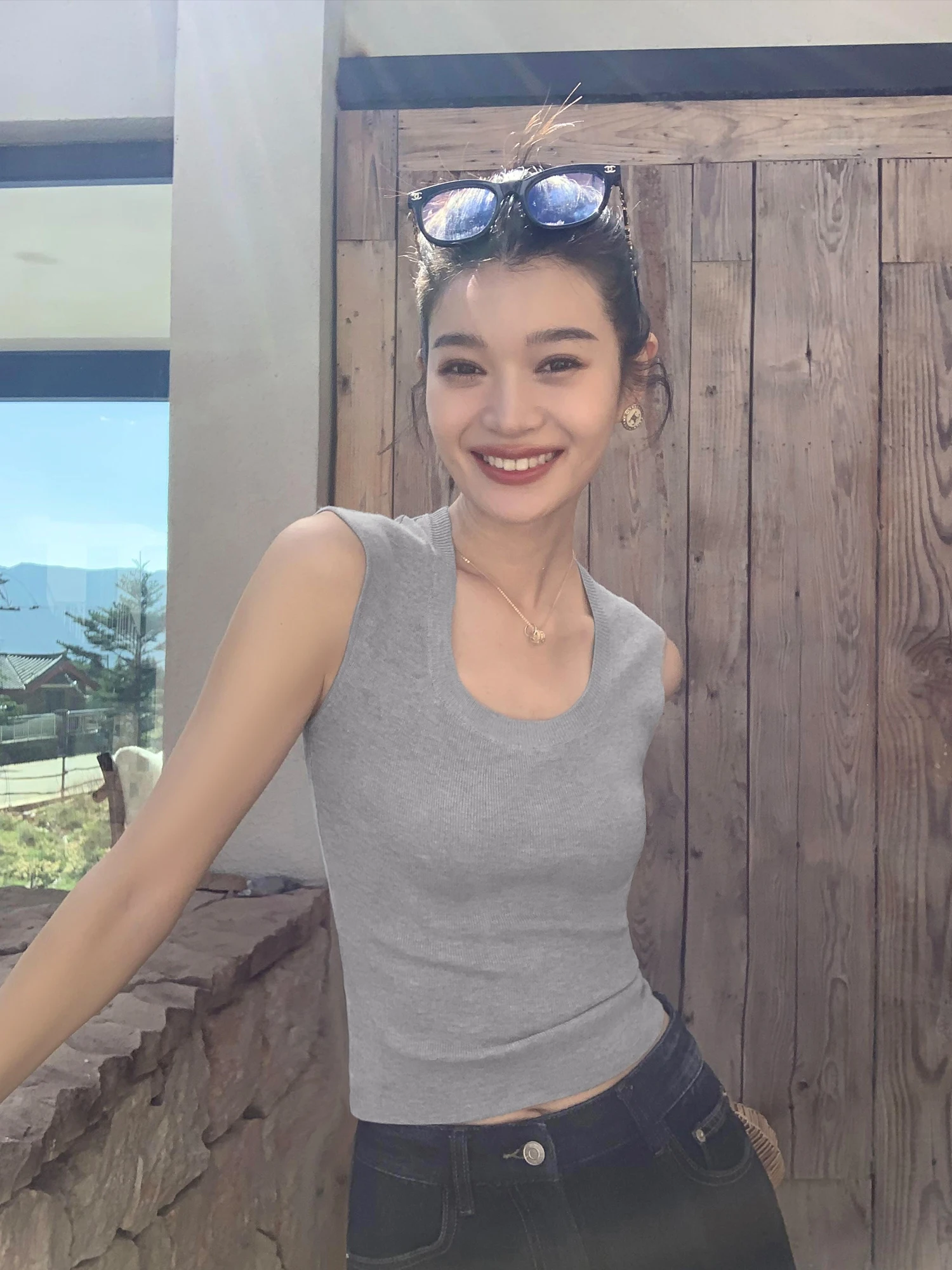 

Pusumede Color U-Neck Sleeveless Knitted Vest Women Summer New Style Korean Version Casual Versatile Short Top
