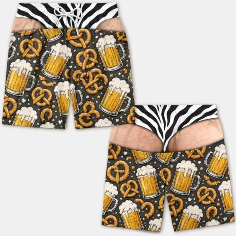Funny 3D Illusion Fake Cutout Unisex Beach Shorts Optical Illusion Print Quick Dry Swim Trunks Novelty Summer Party Board Shorts
