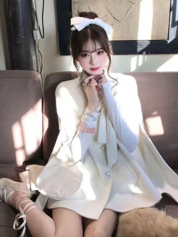 

Double-Sided Woolen Coat Women's Faion Winter Outerwear Ele Rich Girl Sle Cowl Ne Long Sve Korean Version