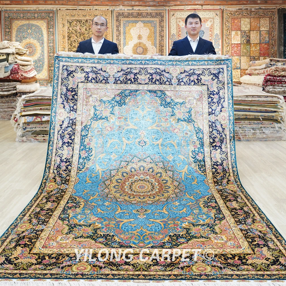 6'x9' Persian Silk Blue Carpet Hand Knotted Turkish Oriental Medallion Rug (ZQG689A)