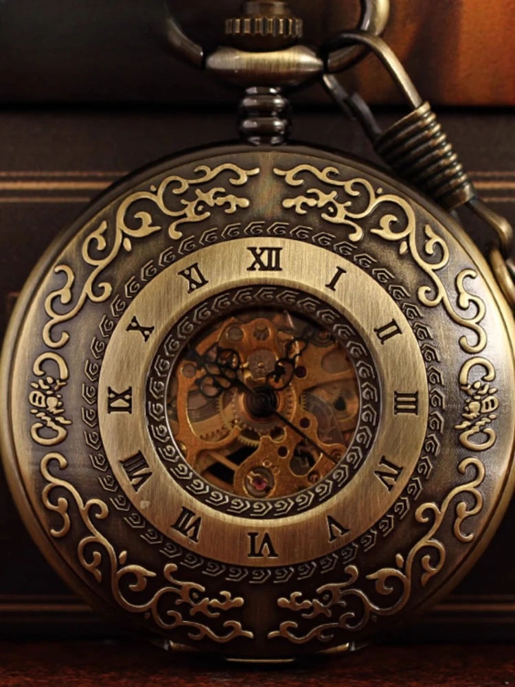 นาฬิกาพกกลไกอัตโนมัติเต็มรูปแบบพลิกย้อนยุคกลวงออกนาฬิกาสร้อยคอเด็กนักเรียนโรมันคิดถึง