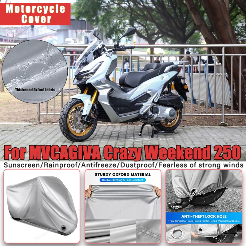 

For MVCAGIVA Crazy Weekend 250 No Ear Motorcycle Cover -Outdoor Full Body Protection, Waterproof Dustproof Sunscreen Accessories