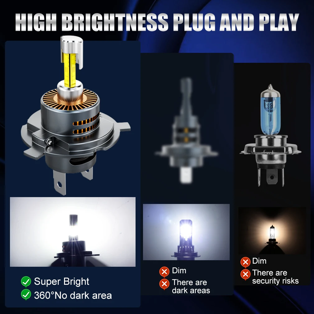 30000LM H7 H4 LED Car Headlight Bulb Canbus Led Light for Wireless With Fan Auto Mini H4 Bulbs Motorcycle Fog Lights 6500K 12V