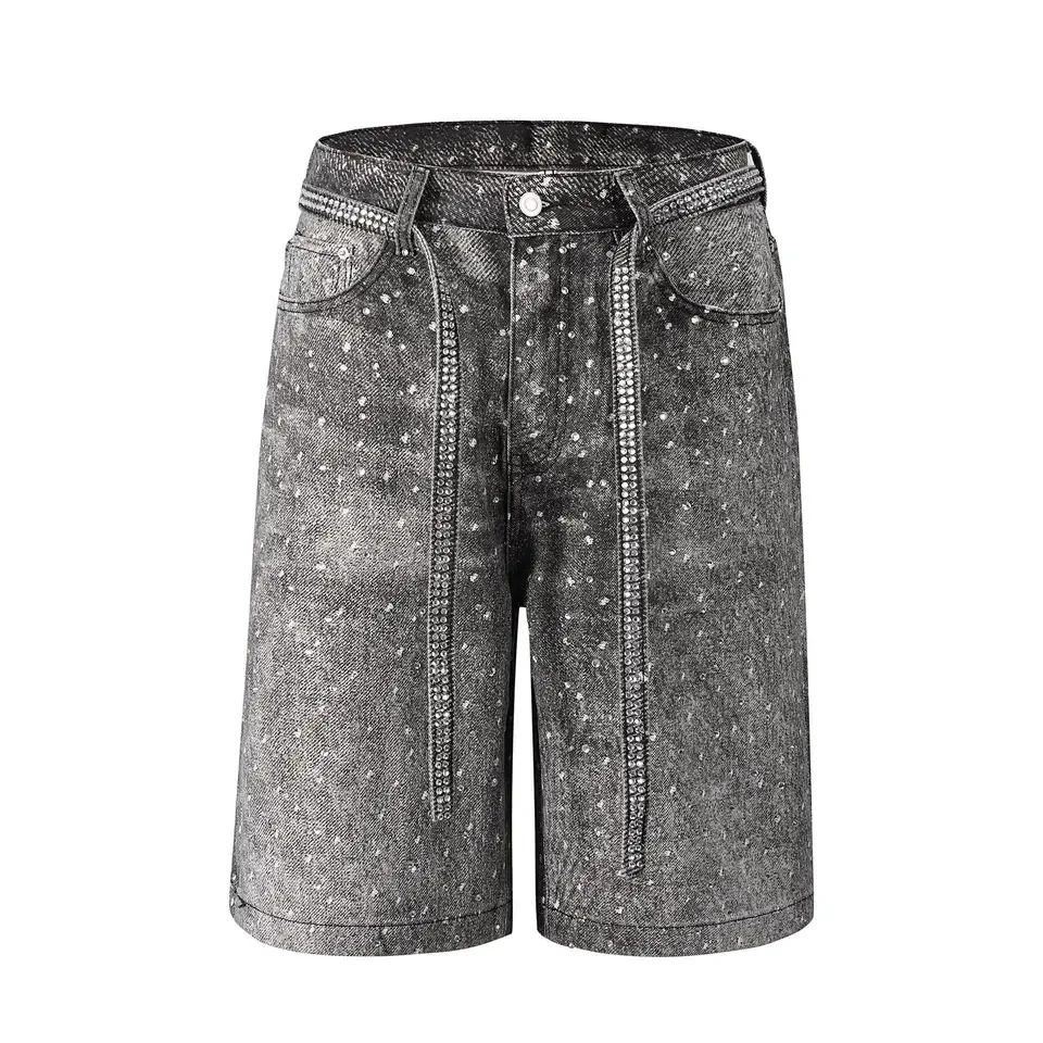 

2025 Dark Gray Washed White Spot Double Decorative Line Button Zipper Waist Denim Shorts Multi Color Options High Street Trendy