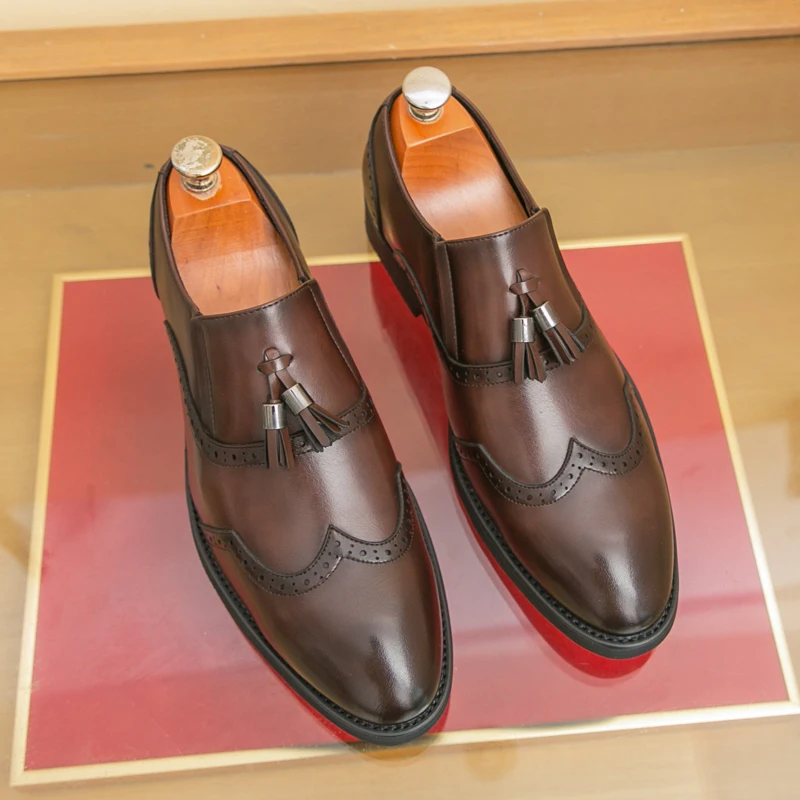 

Men Loafers PU Solid Color Tassel Decoration Low Heel Classic Professional Business Men Shoes Size 38-46