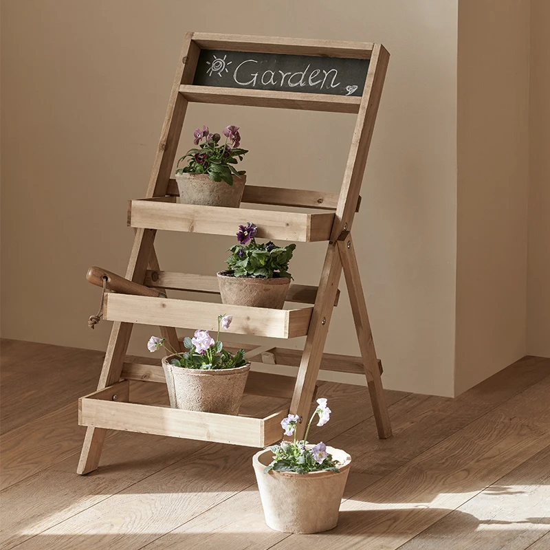 Multi-storey solid wood floor-to-ceiling flower shelf balcony wooden succulent shelf folding outdoor garden multi-layer planter