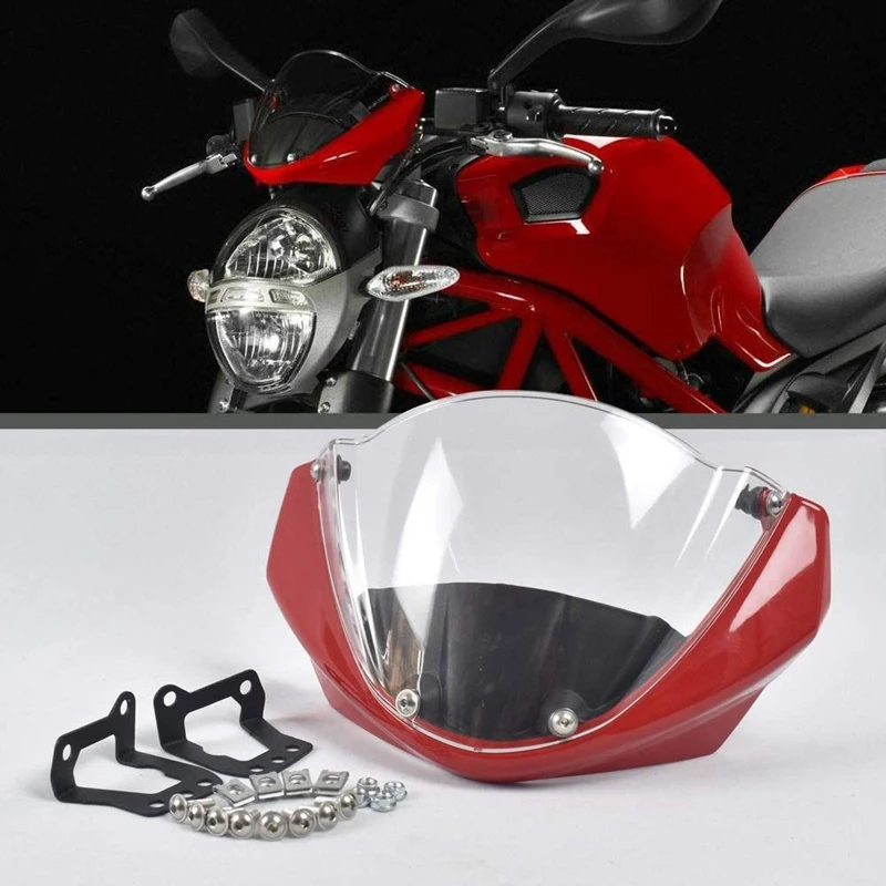 

Motorcycle Windshield Head Cover Windshield Fairing for Ducati Monster 696 795 796 M1100, Red