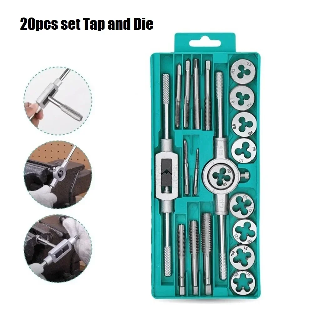 Multifunction Tap and Die Set 12/20Pcs M3-M12 Metric Screw Thread Plugs Hand Screw Taps and Thread Tools Straight Taper Tapping