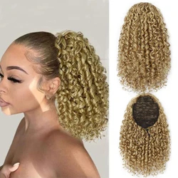 Synthetic Drawstring Curly Ponytail Extension for Women Short Loose Curly Clip Fake Tail Hairpiece Blonde Fluffy Curly Ponytail