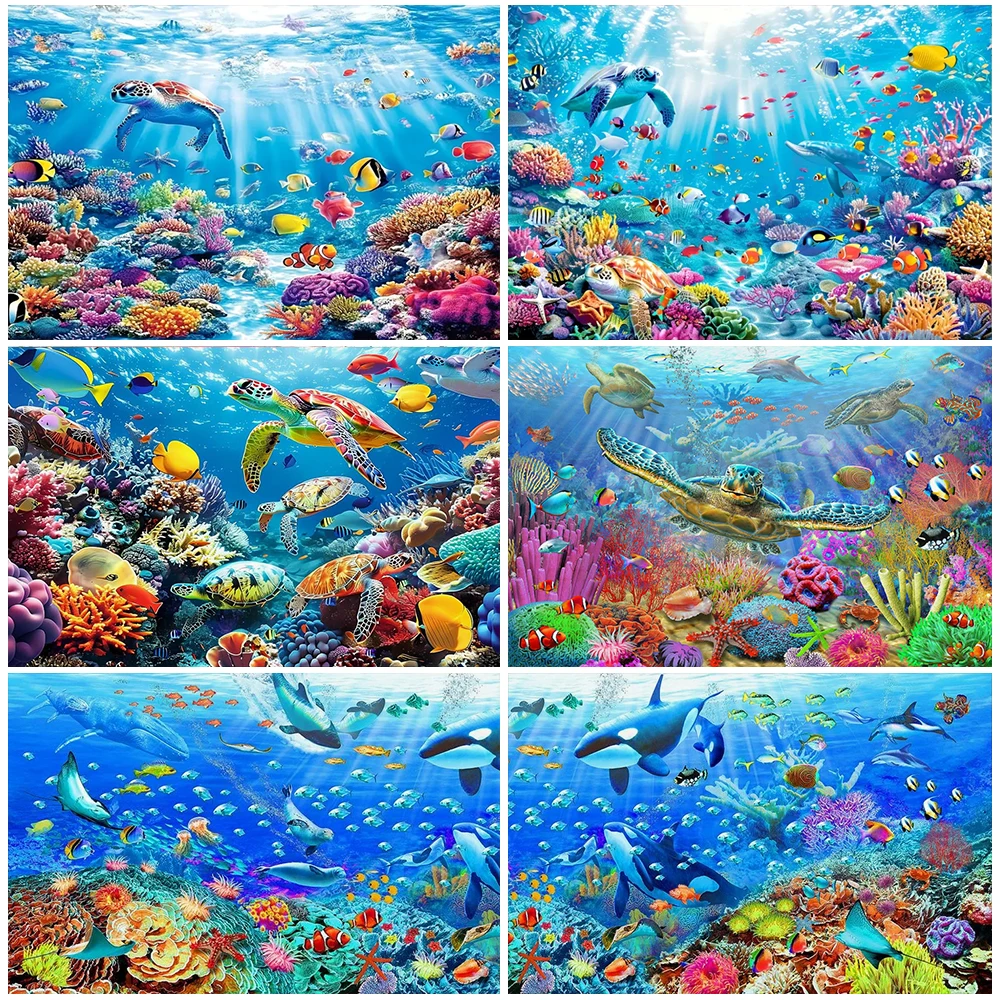 The Underwater World Wonderland Theme Birthday Party Decorations Ocean Dolphin Sea Turtle Coral Background Baby Shower Supplies