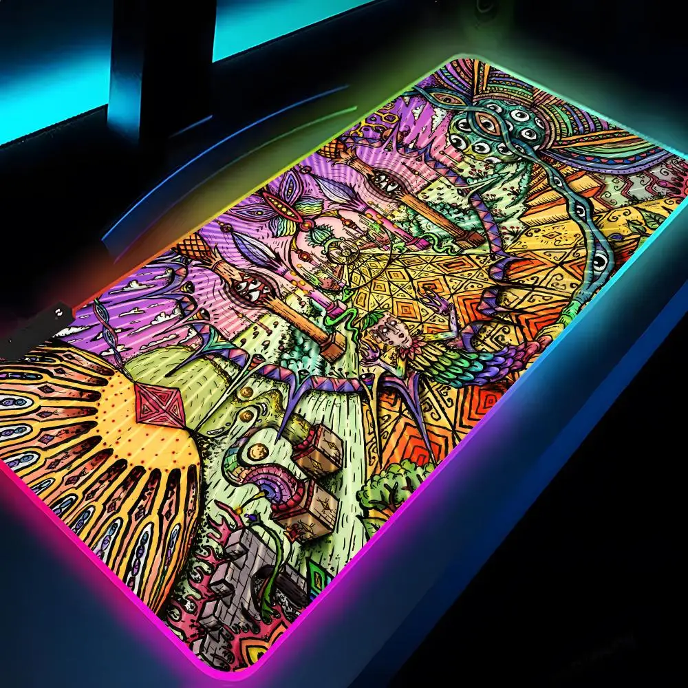 

Trippy психоделический коврик для мыши с грибами и глазами Rgb Xxl коврик для ноутбука игровой коврик для мыши с подсветкой клавиатура геймер девушка настольные коврики стол