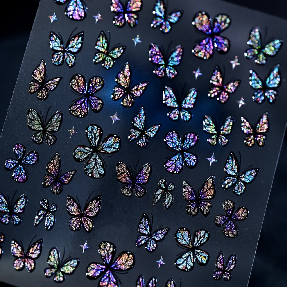 1 Stück 5D Traumhafte Laser-Glitzer-Schmetterling-Nagelaufkleber Glänzende Holographische Blaue Schmetterling-Nagelsticker Selbstklebende Maniküre-Zubehör – Detail 9