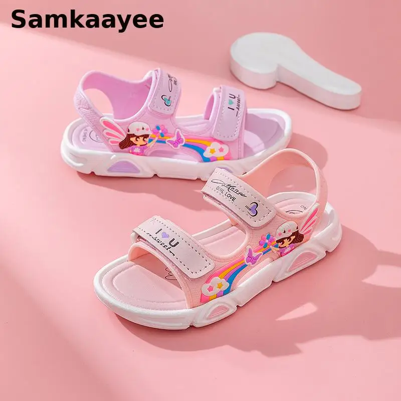 

4-18y Girls Sandals Summer Children Sport Shoes Kids Soft Soled Non-slip Shoe Rainbow Princess Breathable Casual Beach Sandalias