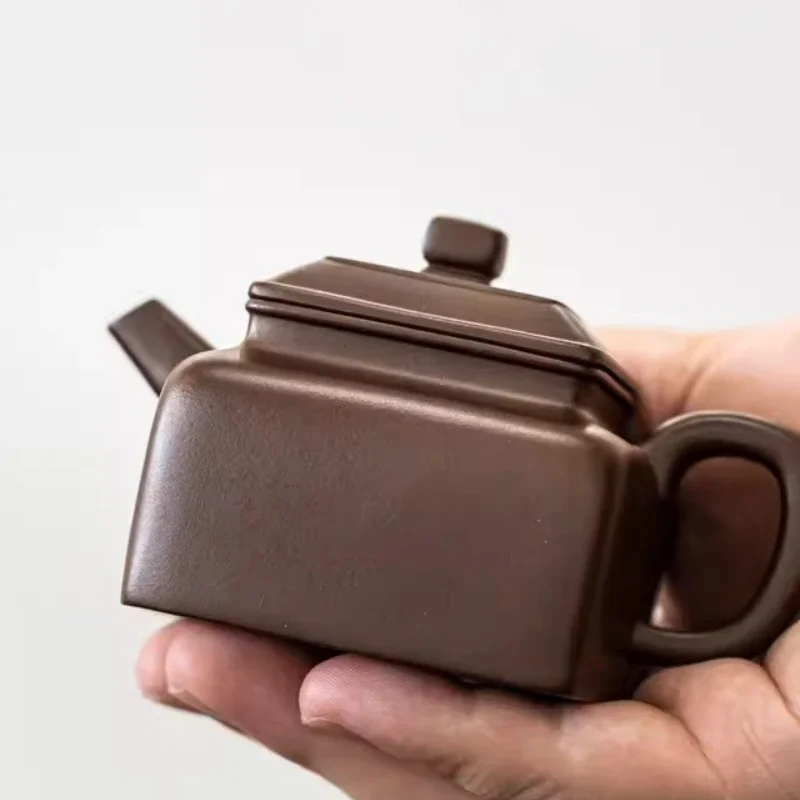 Boutique square old purple mud handmade 140cc high-grade Gongfu tea brewing teapot