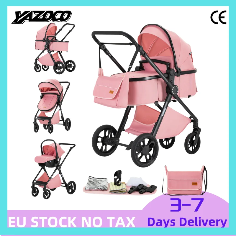 Passeggino 3 in 1 per neonati, adatto a tutti i tipi di terreno, ideale per i viaggi, compatibile con seggiolino auto per neonati, telaio in lega legg
