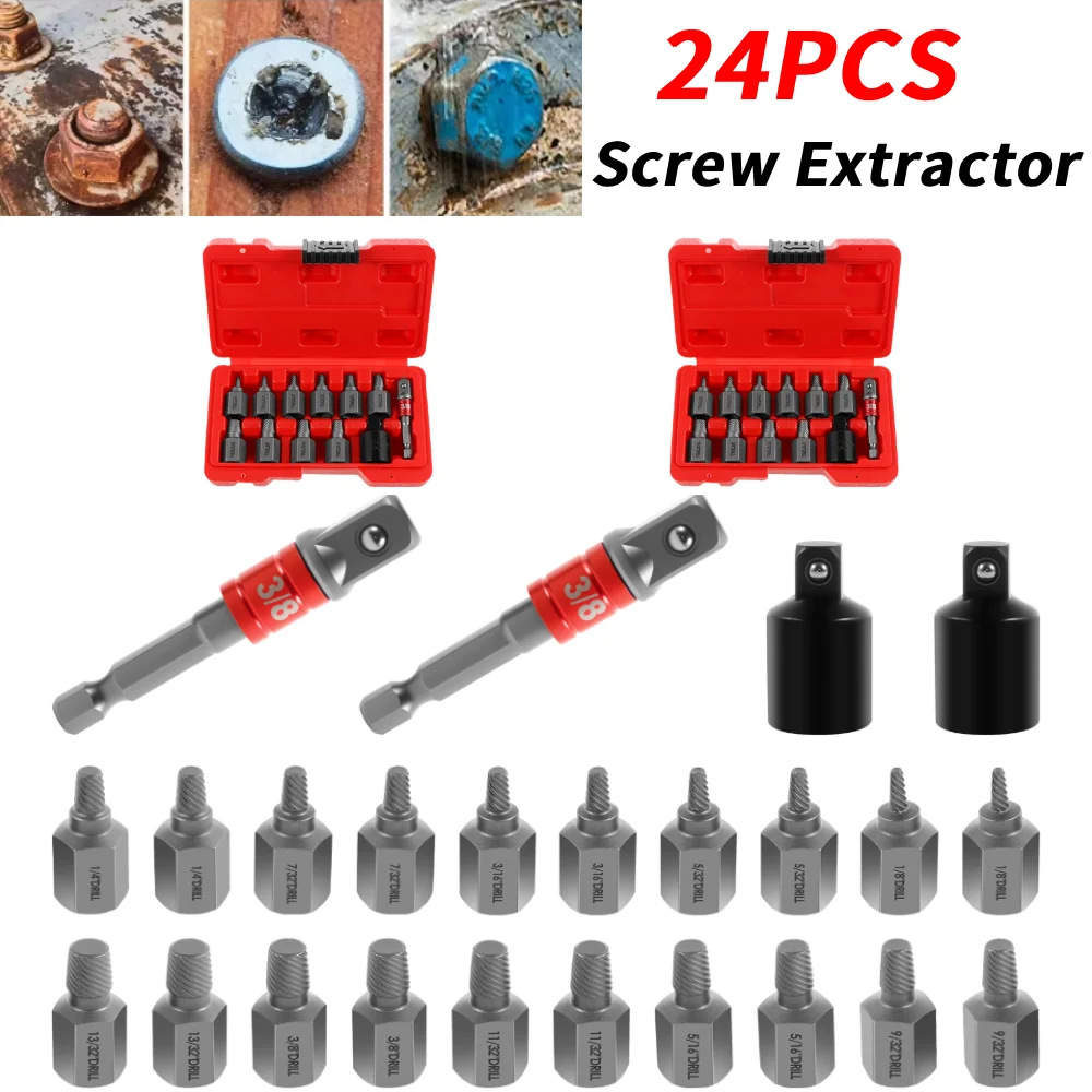 24Pcs Damaged Screw Extractor Drill Bit Set Hex Head Easy Out Bolt Extractor Spiral Broken Screw Remover Tool for Nuts & Bolts