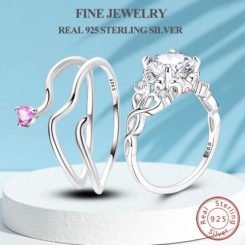 

Rings Real S925 Sterling Silver Heart Love Balloon Three-tiered Colorful Carousel Ring for Women Wedding party Fine Jewelry Gift