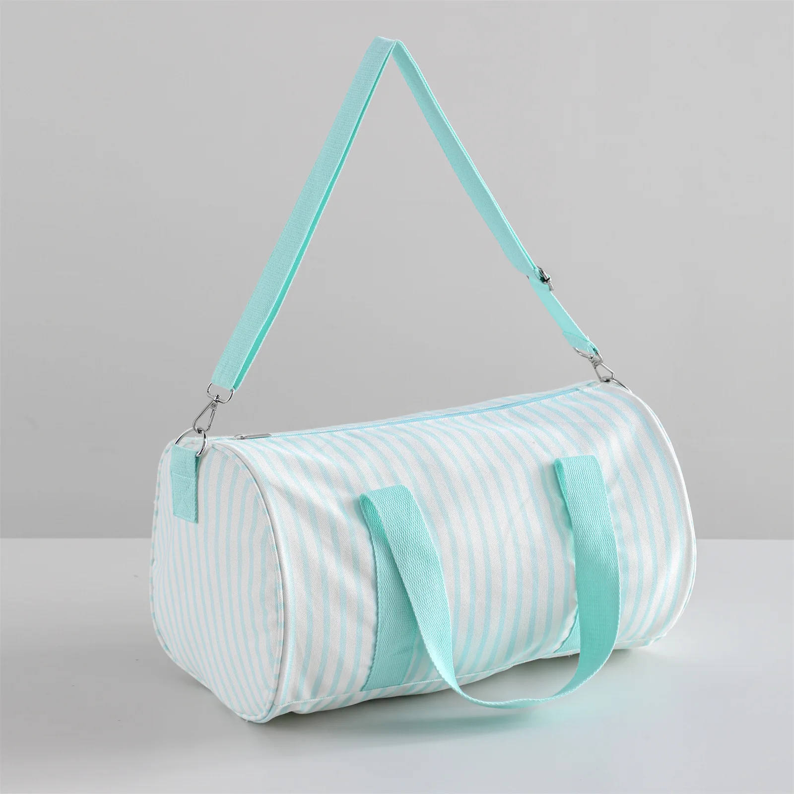 Customized Name Seersucker Cotton Travel Bag Ladies Luggage Bag Cylinder Bag Personalized Name Embroidered Gift Luggage Handbags