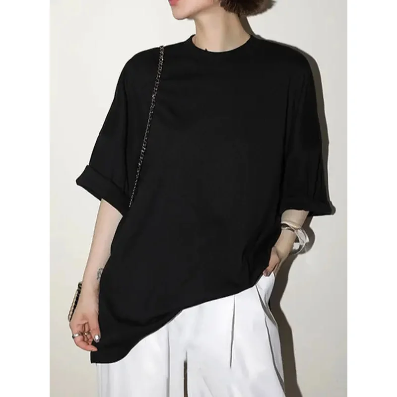 Oversize Women's T-shirt Ultra Loose Short Sleeve Batwing Sleeve High Waist Split Pure Color Commute Style Summer Moisture Wi...
