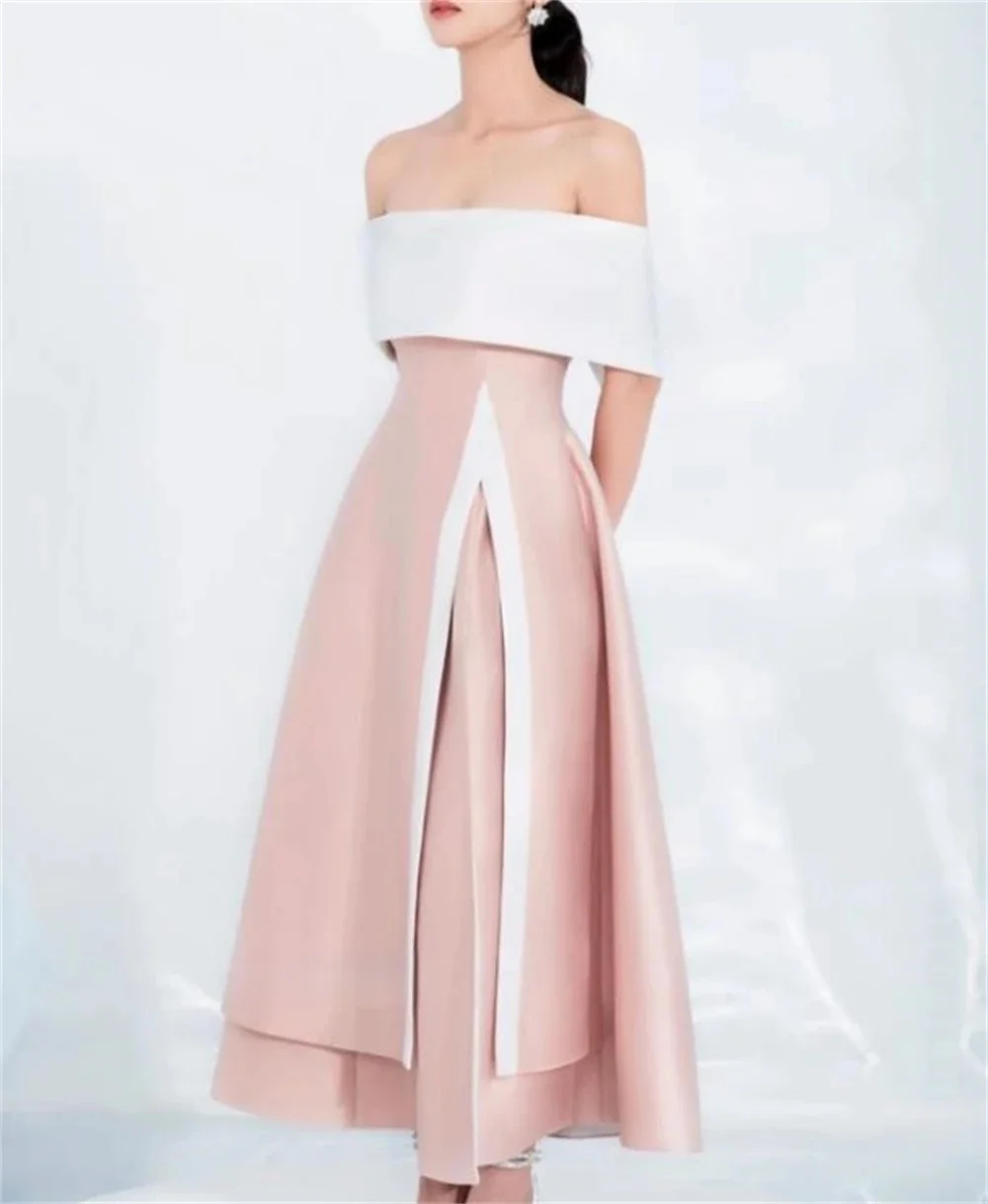

Off The Shoulder Pink Long Bespoke Occasion Gown Evening Dresses Pastrol Unisex Jersey Retro Dubai Saudi Arabic Prom Customized